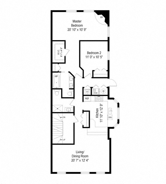Floor plan for 2 beds, 2 baths, 1350 sqft